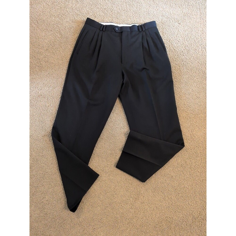 Vintage LOUIS RAPHAEL Black Two-pleat Wool Pants Men's Size W36